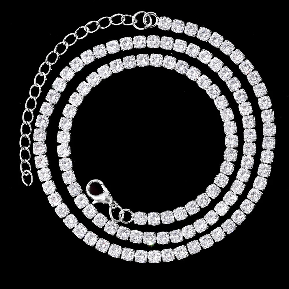 Gold Cuban link chain necklace with rhinestones, 16 to 24 inches, featuring a 2-row rhombus design for women and men.