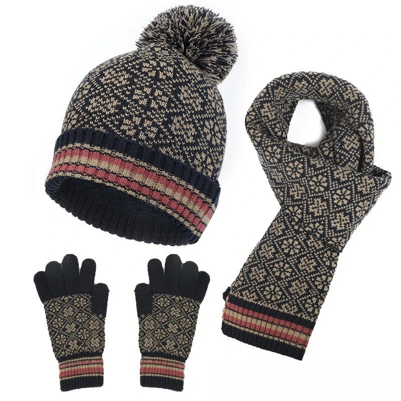 Warm knit hat, gloves and scarf set by HSF Marketplace for winter outdoor wear