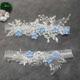 2-piece bridal garter thigh belts with pearl flower embroidery and elastic leg loops for wedding accessories