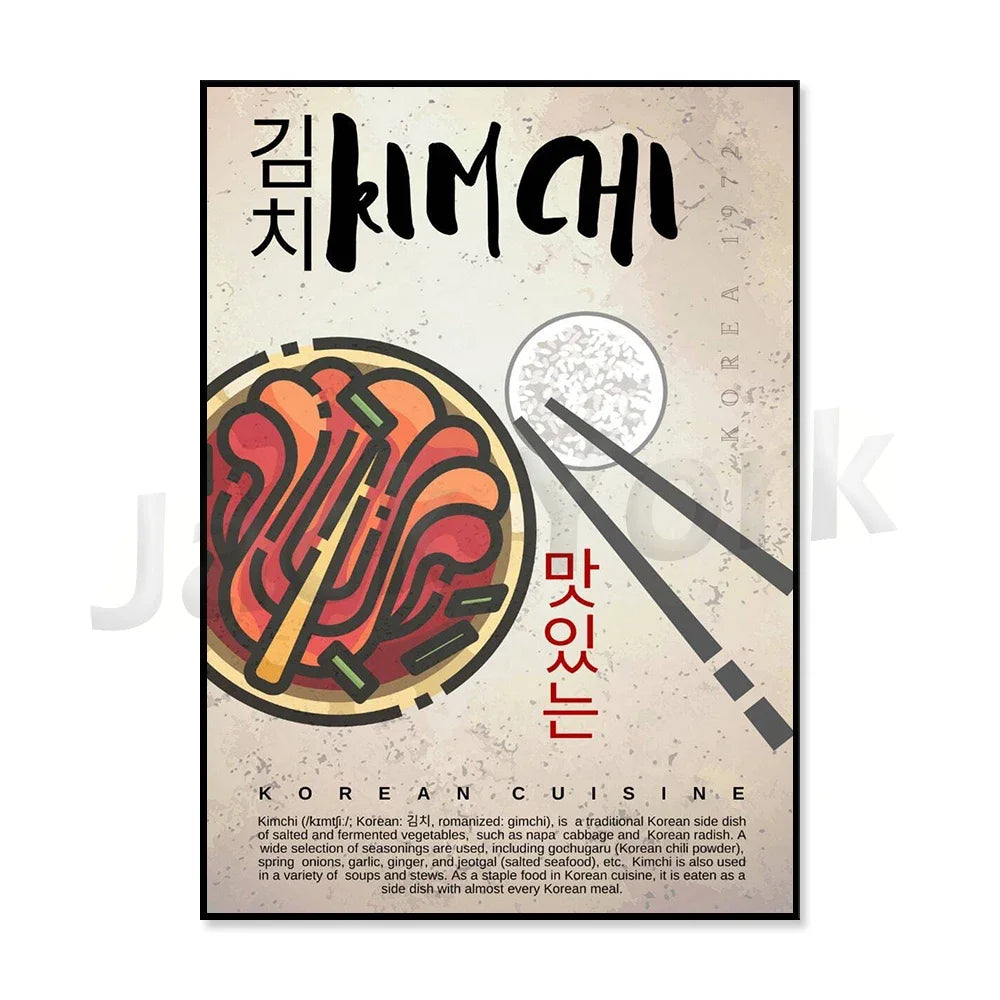 Vintage kimchi poster featuring retro Korean cuisine artwork and typography