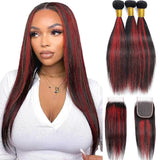 1B/99J Highlight Human Hair Bundles with Closure 12A Straight 99j Colored Human Hair Bundles With Closure Burmese Hair Bundles