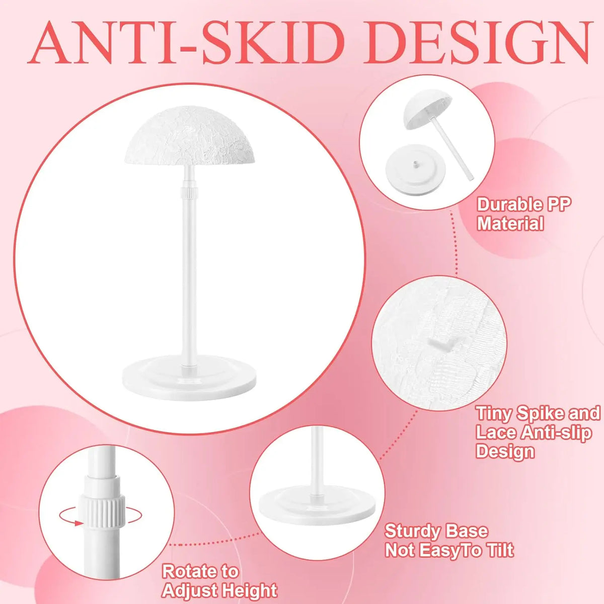 1PC Wig Stand Adjustable Height Portable Wig Holder Stands Non-Slip Wig Head Holders Sturdy Plastic Wig Head Stand