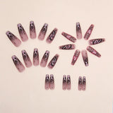 24pcs glitter pink sequins press-on false nails with Halloween skull and love print designs by HSF Marketplace
