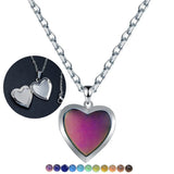 Heart-shaped mood locket necklace with color-changing temperature-sensitive pendant, stainless steel jewelry by HSF Marketplace