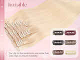 DIYOMO natural black straight PU clip-in hair extensions, 100% human hair with 7 seamless invisible wefts