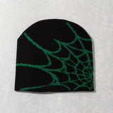 Autumn unisex spiderweb beanie hat, knitted skull cap with Y2K punk pattern for women and men