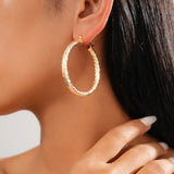 Classic metal hoop earrings with carved pattern for women, HSF Marketplace jewelry