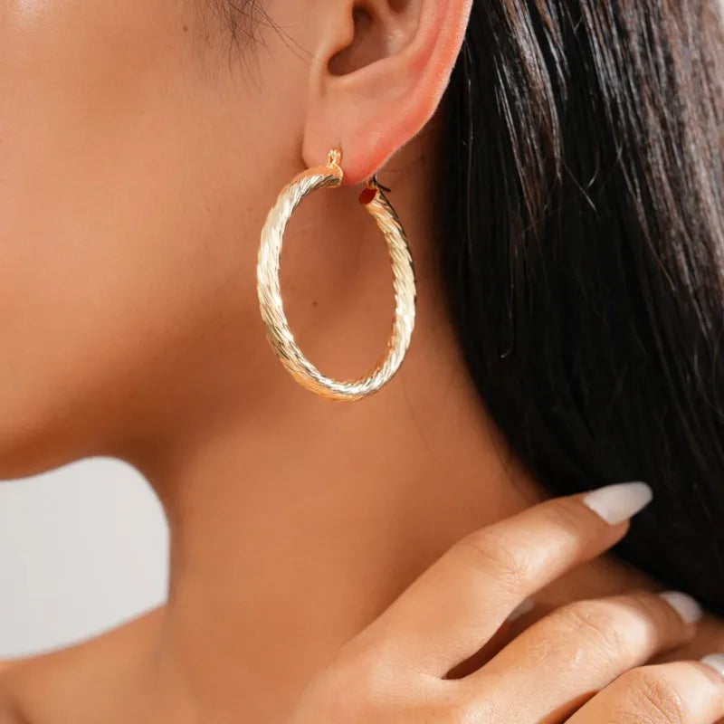 Classic metal hoop earrings with carved pattern for women, HSF Marketplace jewelry