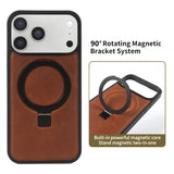 Genuine leather foldable bracket case for iPhone 18 Pro Max, shown from the front and side