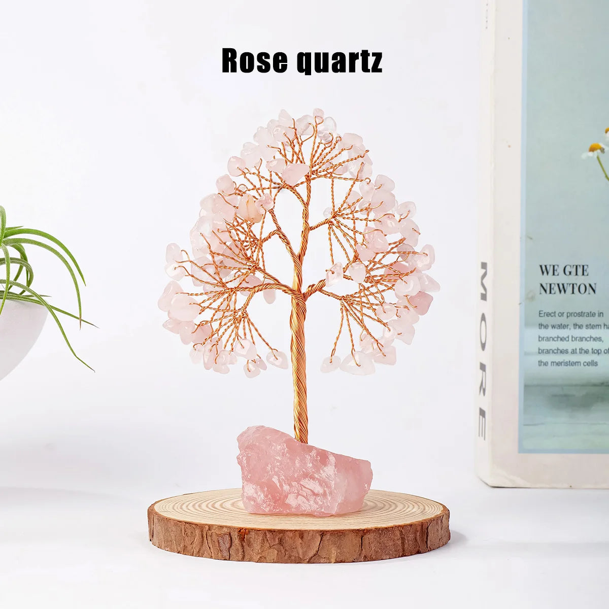 1PC Natural Gemstone Crystal Lucky Tree with Irregular Raw Stone Base for Home Office Desk Living Room Decor