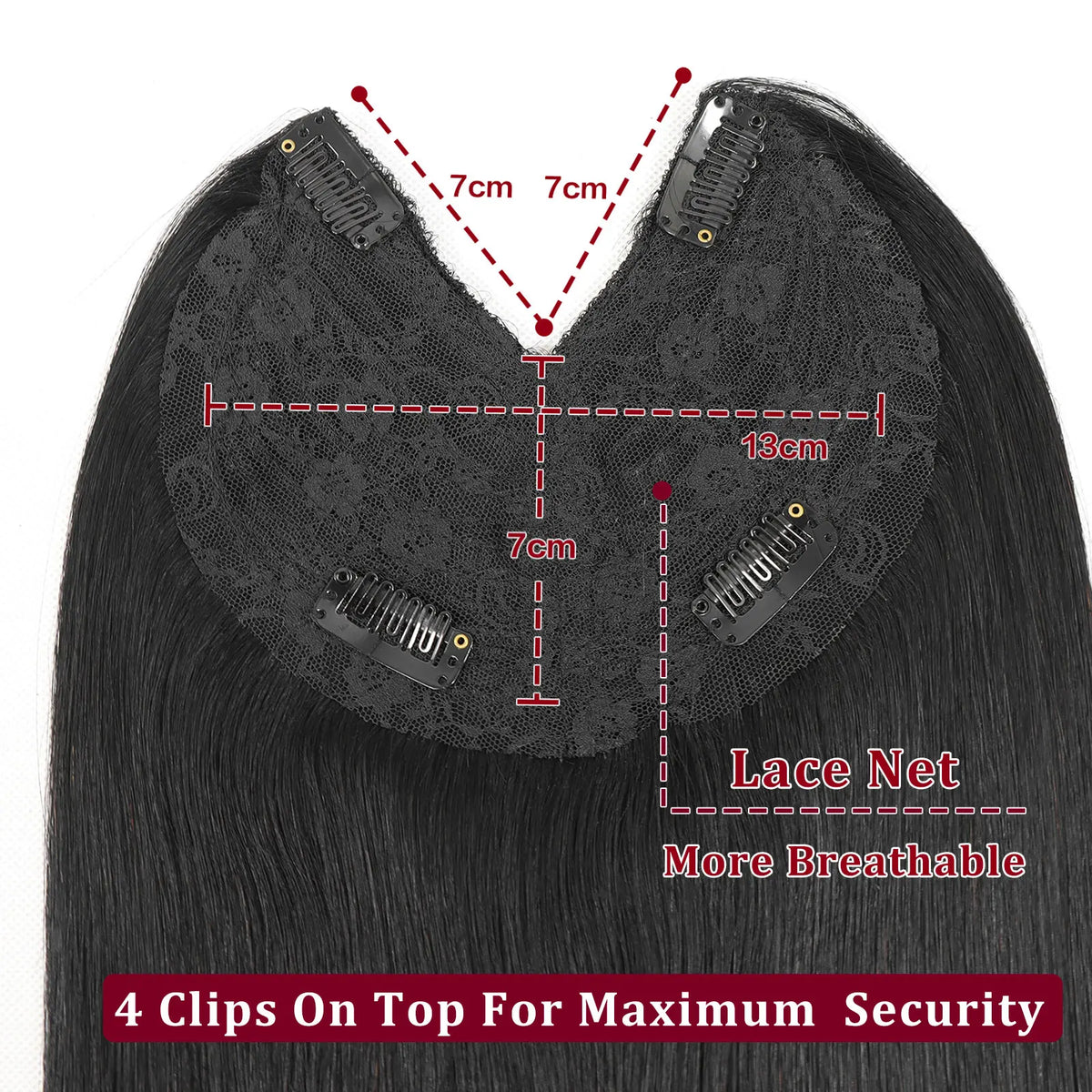 V-shape clip-in human hair extensions with brown-blonde highlights, 16-inch straight Brazilian Remy hair