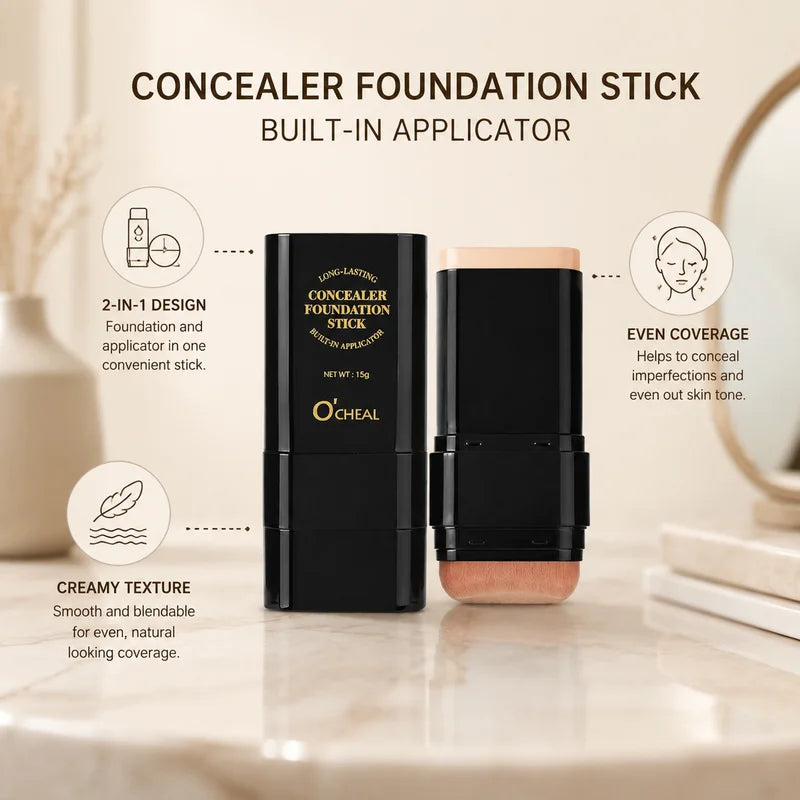 Full coverage foundation concealer stick with built-in applicator brush for matte makeup by HSF Marketplace