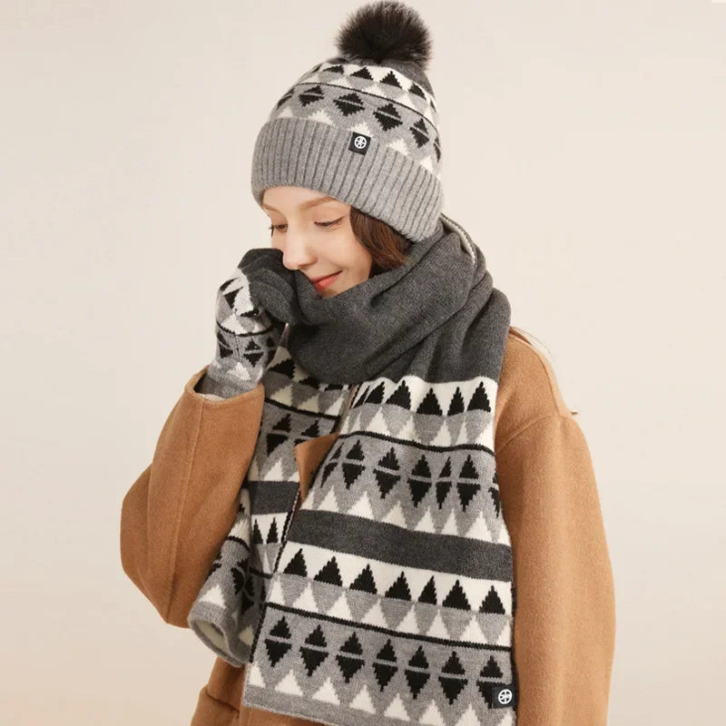 Warm Japanese knit set with hat, scarf, and gloves for women by HSF Marketplace