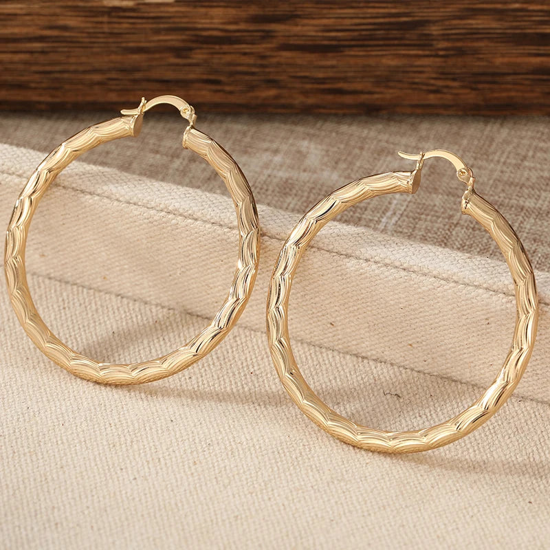 Classic metal hoop earrings with carved pattern for women, HSF Marketplace jewelry