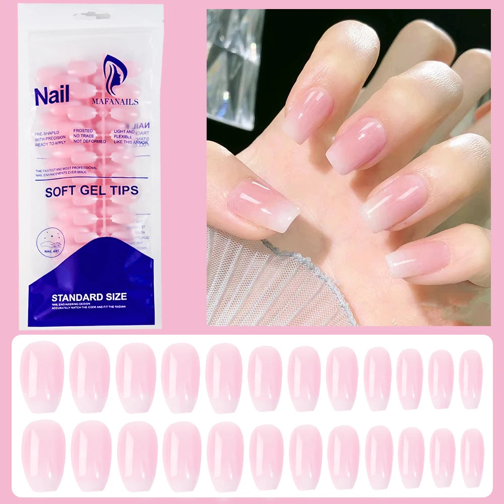 120-piece glossy pink short square coffin French false nails, full-cover wearable press-on acrylic tips