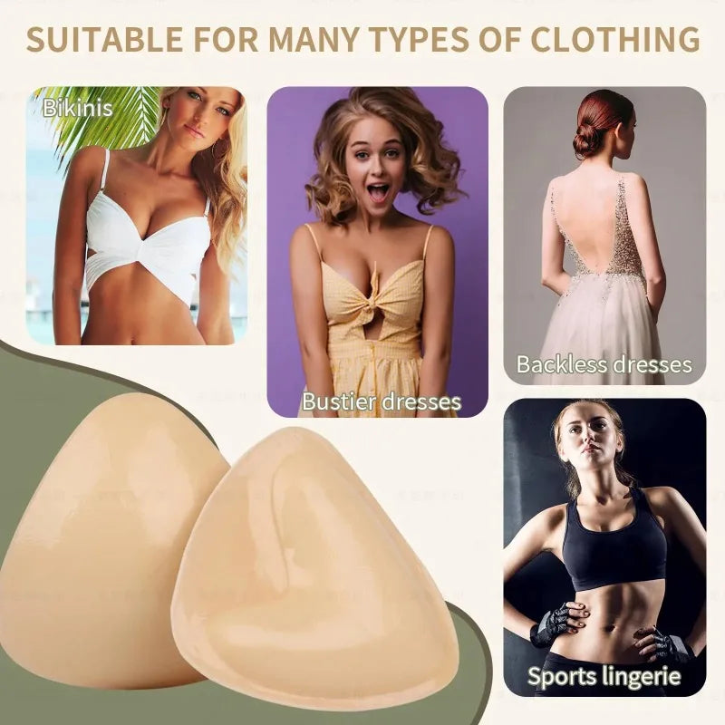Double-sided adhesive push-up bra inserts for women, removable breast pads in skin-tone fabric