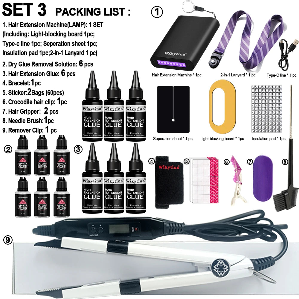 Professional hair extensions kit with UV light glue and styling tools by HSF Marketplace