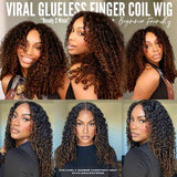 HSC Marketplace UNice Bye-Bye Slip™ 7x5 lace wig with chestnut brown ombre Burmese curly hair and finger coil ends, human hair, ready to wear