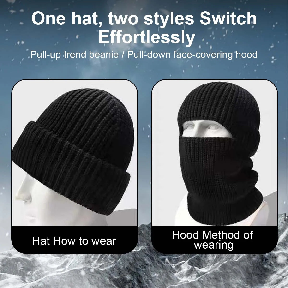 Women’s 2-in-1 winter mask hat for skiing and riding protection, HSF Marketplace black snow hood beanie