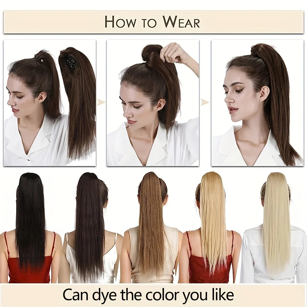 Straight human hair claw clip ponytail extension by HSF Marketplace, 10–30 inch Remy hair extension