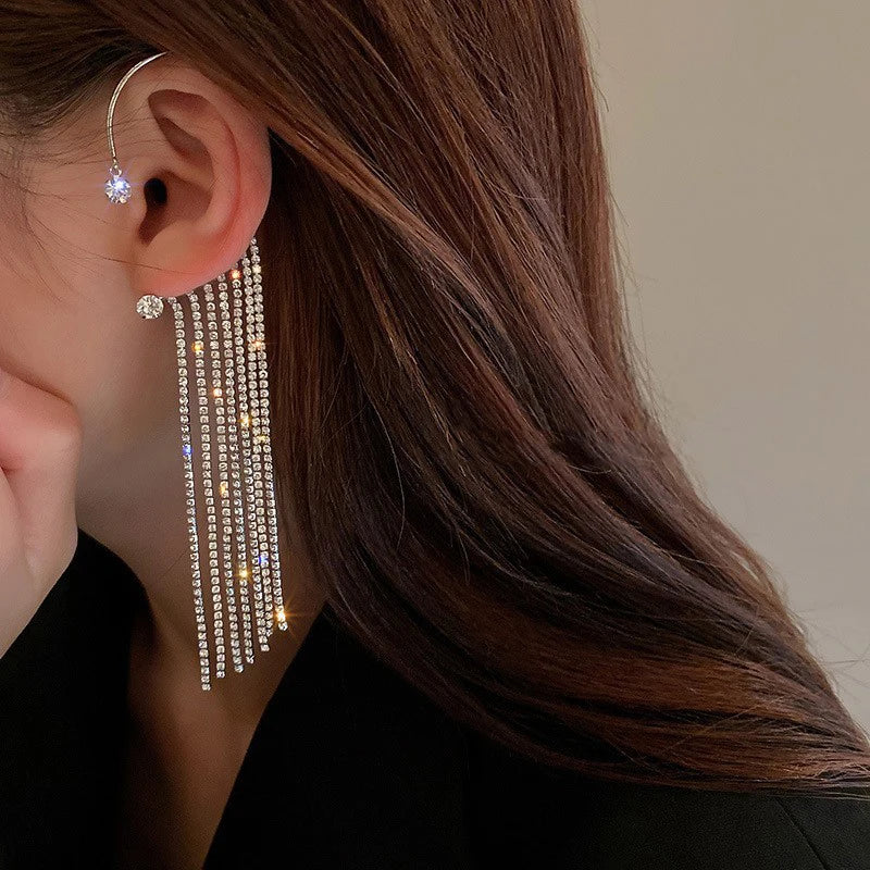 Luxury crystal tassel clip earrings for women, sparkling design by HSF Marketplace