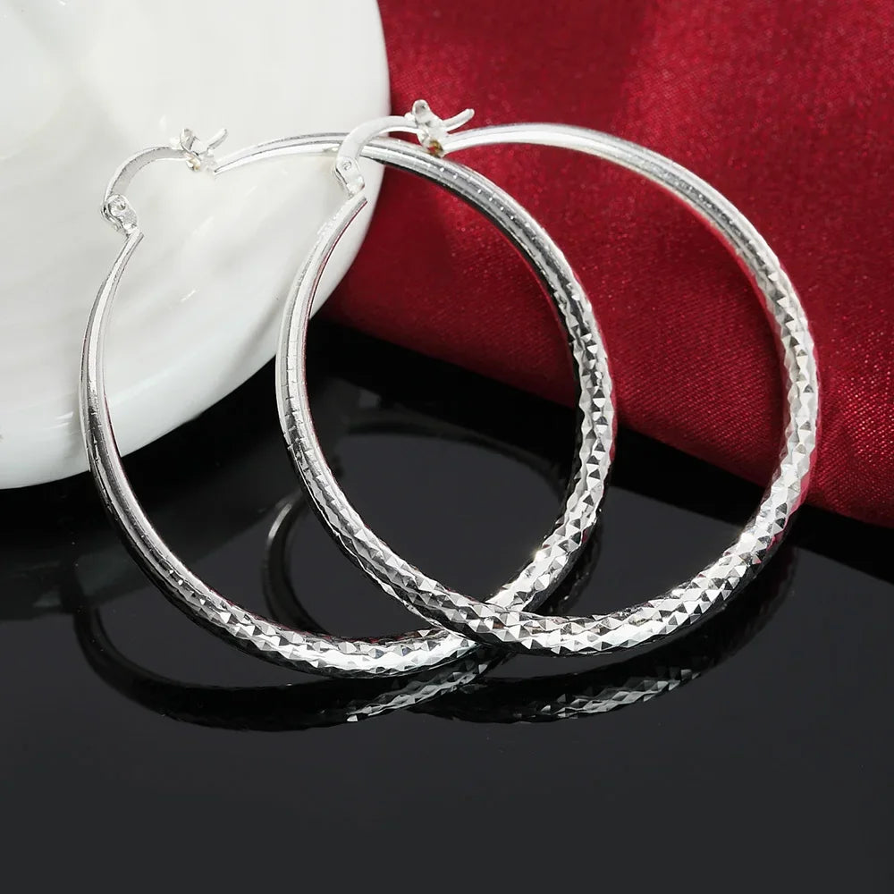 HSF Marketplace 925 sterling silver 5cm circle hoop earrings for women, fine fashion jewelry
