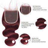 Body Wave Human Hair Bundles With Closure 5x5 And Colored Burgundy Red 3/4 Bundles With Lace Closure 99J Brazilian Hair Bundles
