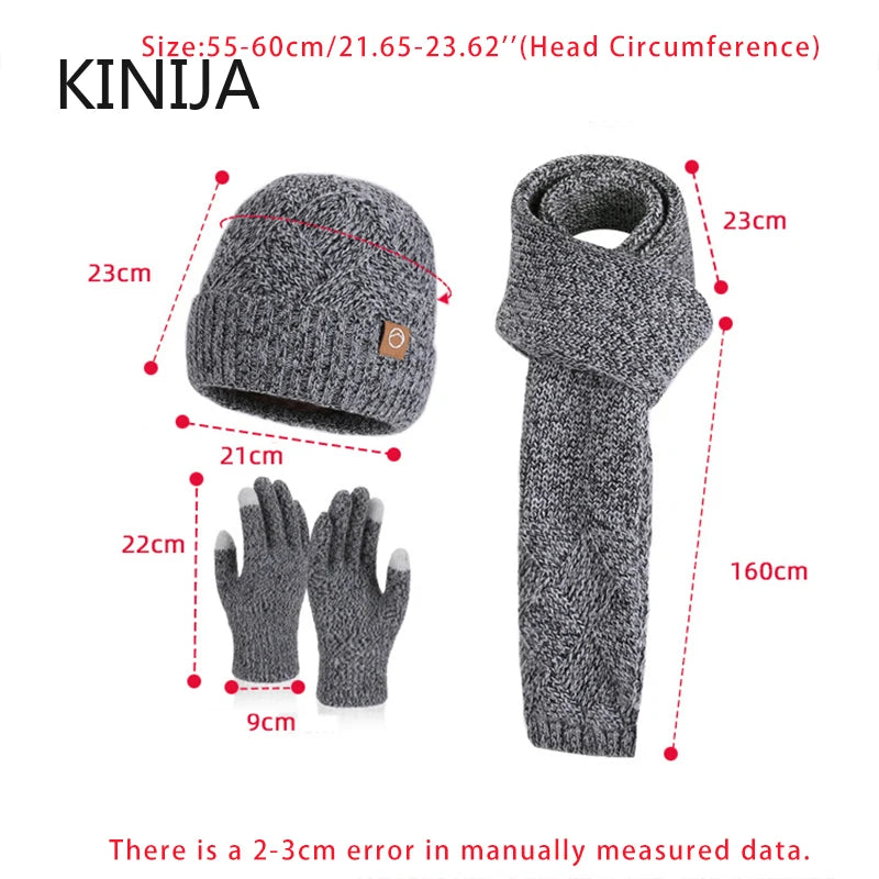 Winter knitted hat, scarf, and gloves set for cold weather protection by HSF Marketplace