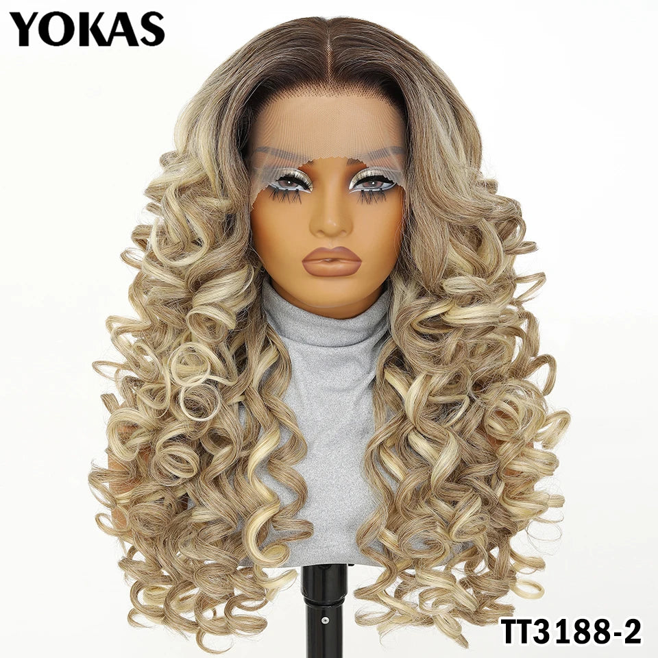 Latisha Lace Frontal Wigs 13x6 Synthetic High Temperature Fiber HD Lace Frontal Wigs 24 Inch Loose Curls Lace Wig For Afro Wome