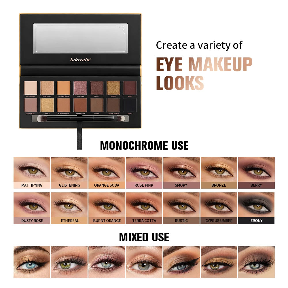Lakerain soft glow eyeshadow palette with matte and shimmer high-pigment shades for natural eye makeup looks