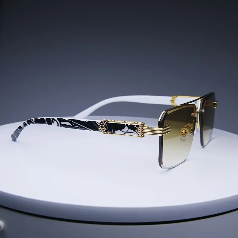 Rimless sunglasses by HSF Marketplace, classic small square frameless shades for men and women
