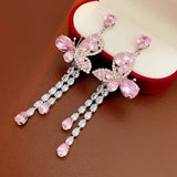Pink zircon dangle earrings for romantic weddings and parties by HSF Marketplace