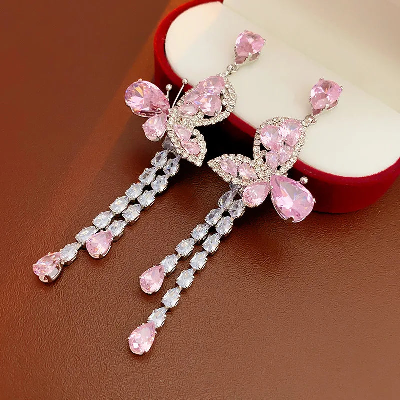Pink zircon dangle earrings for romantic weddings and parties by HSF Marketplace