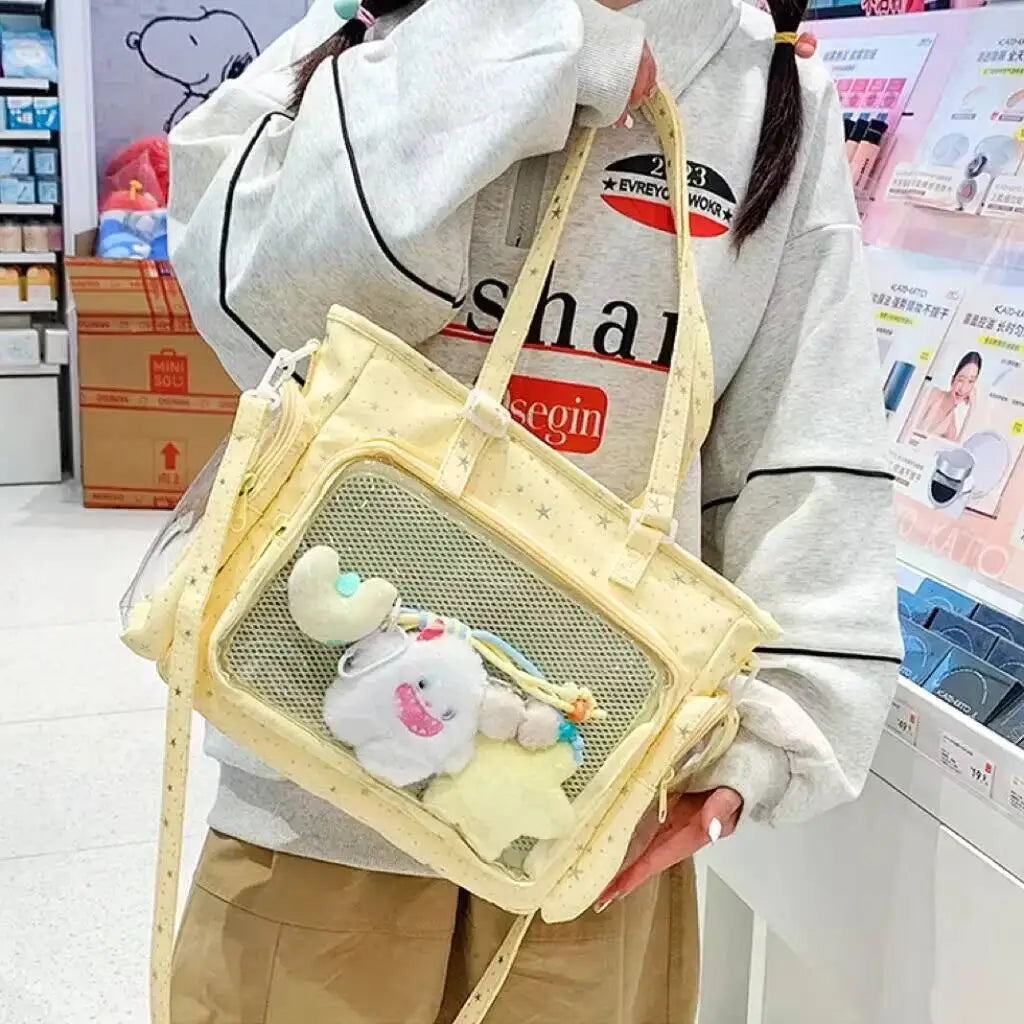 Y2K cute Japanese ita shoulder bag by HSF Marketplace, transparent tote with large capacity, casual crossbody handbag for girls