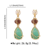 Fashion Natural Resin Waterdrop Metal Mesh Earrings For Women Retro Crystal Geometric Dangle Earrings Party Jewelry Boho Gifts