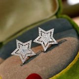 Silver star crystal stud earrings for women, geometric jewelry accessory by HSF Marketplace