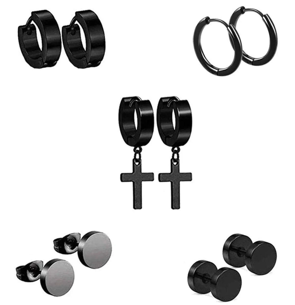 Black stainless steel stud earrings set for men and women by HSF Marketplace