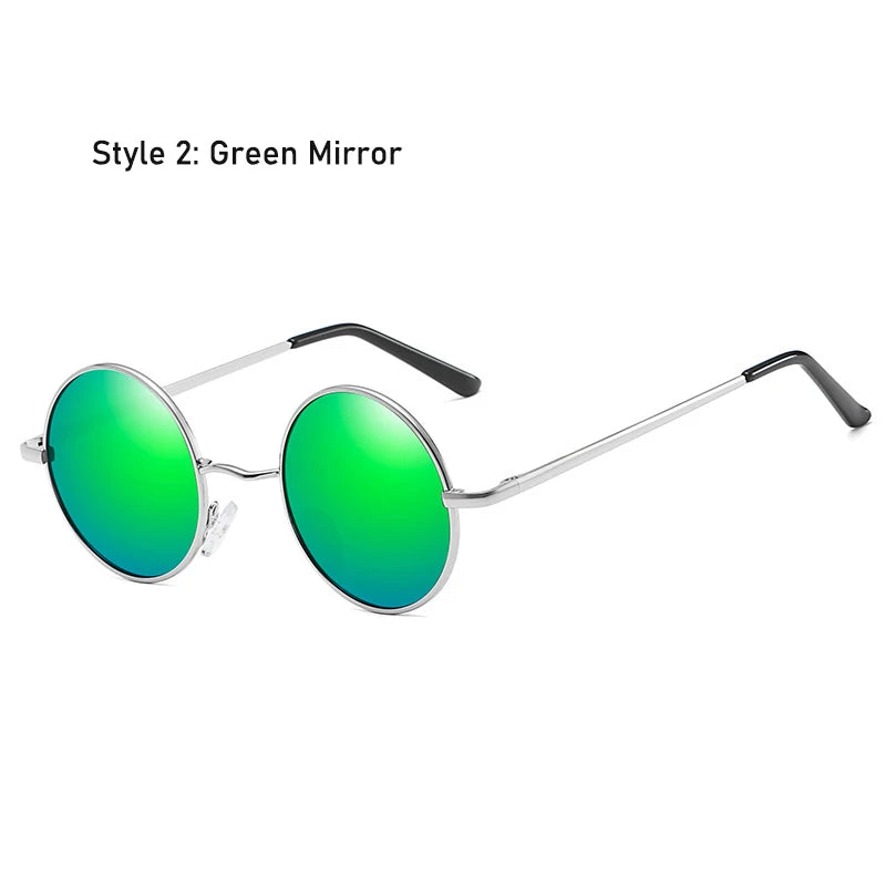 Retro vintage round polarized sunglasses for men and women with black lenses, alloy metal frame, UV400 protection, stylish designer eyewear