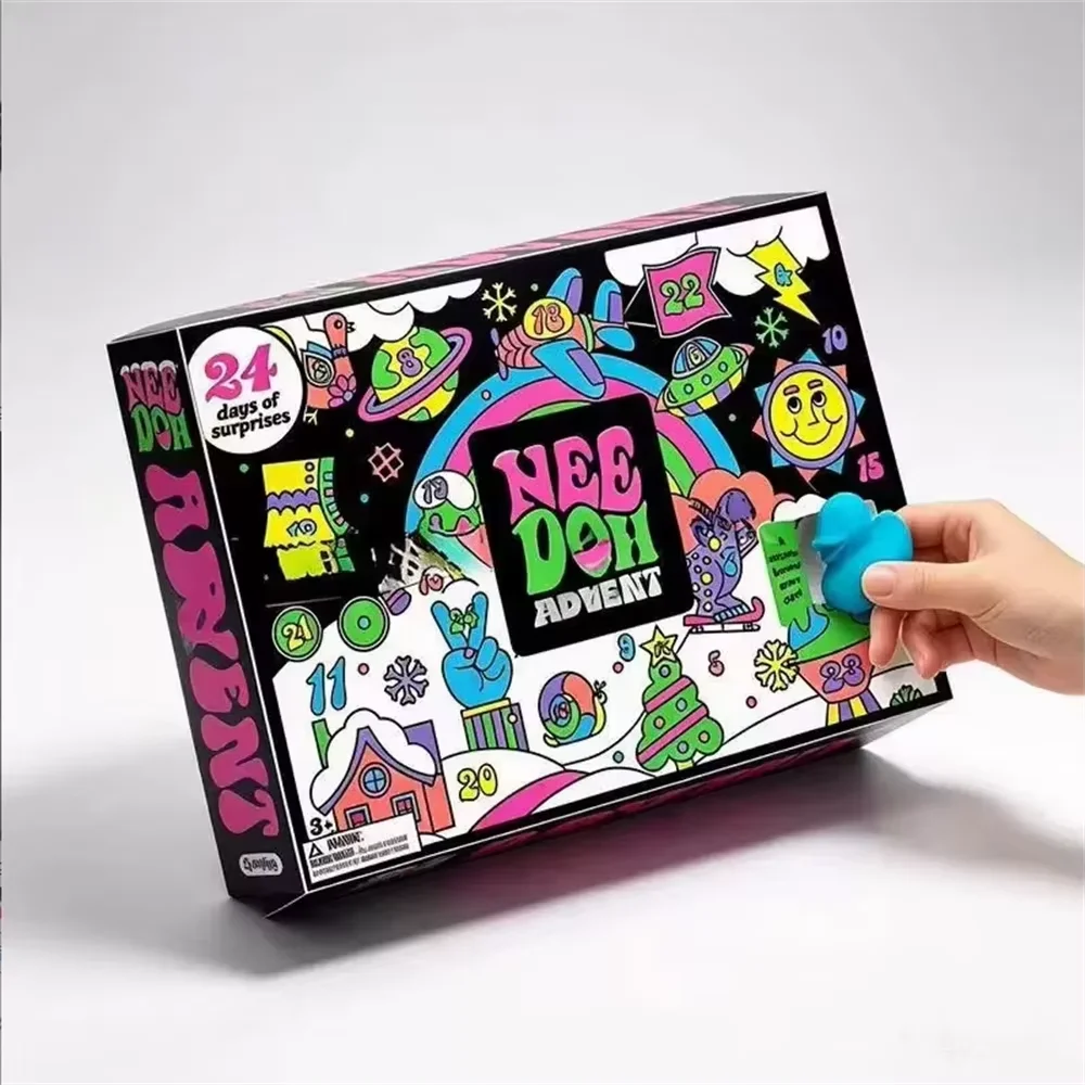 Hot Needoh Advent Calendar sensory toy by HSF Marketplace featuring 24 squishy surprise boxes for stress relief and family fun.