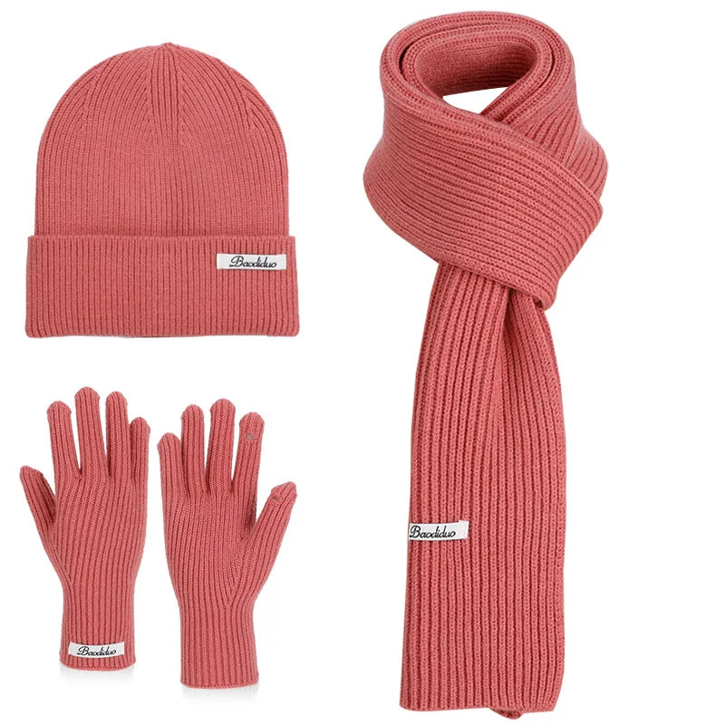 Women’s winter warm knitted hat, scarf and gloves set in a coordinated design by HSF Marketplace