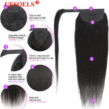 Long straight natural Remy human hair wrap-around ponytail extension hairpiece in natural color