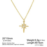 Gold stainless steel North Star pendant necklace for women featuring zircon accents, waterproof jewelry with a star-shaped design.