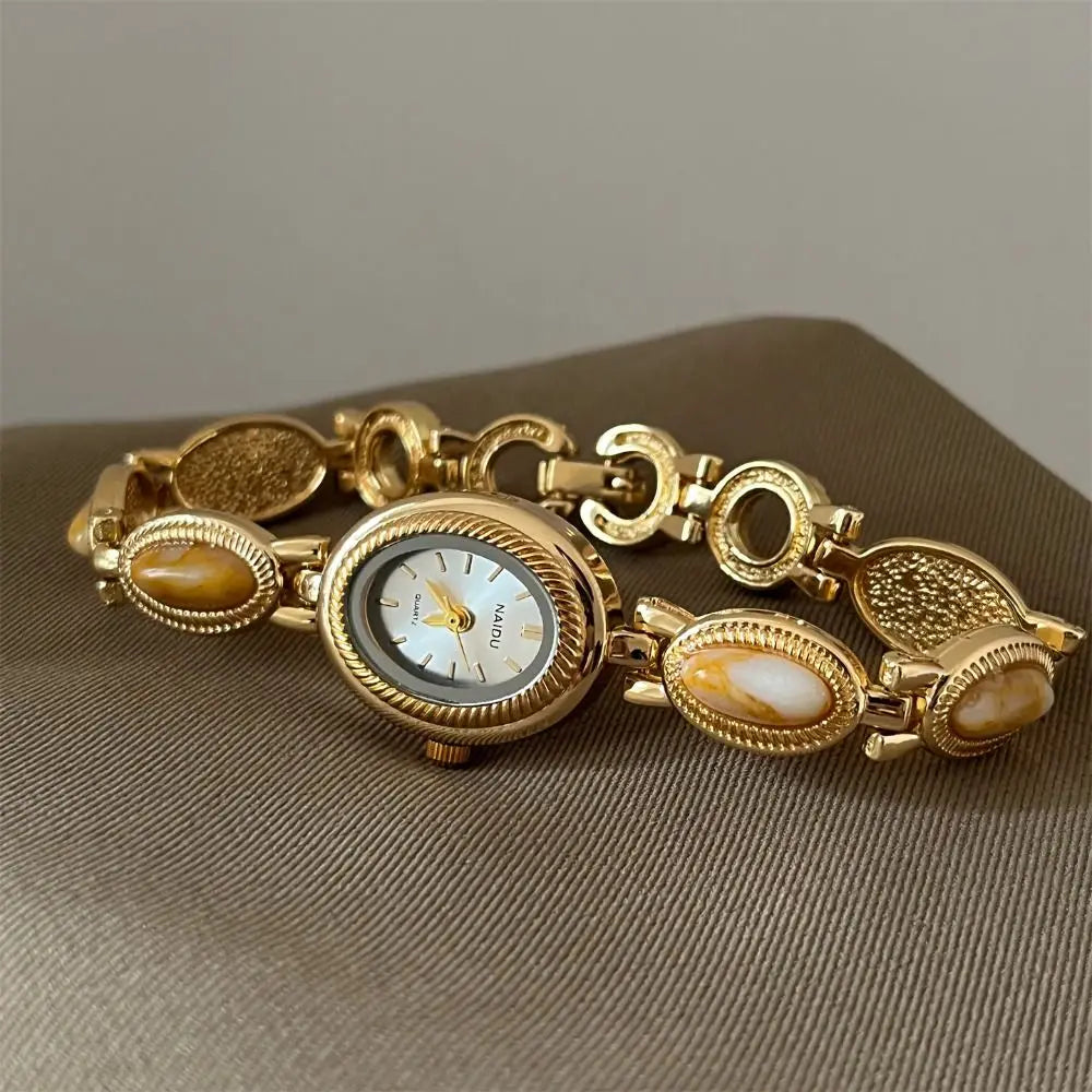 New Colored Gemstones Ladies Watch Elegant Luxury Quartz Watch Gift Oval Wristwatch
