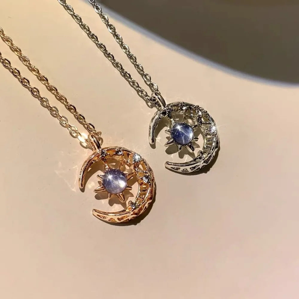 Hanging star and moon pendant necklace for women, simple clavicle chain jewelry, fashion accessories by HSF Marketplace