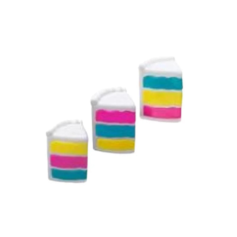 Colorful layered rainbow cake NeeDoh Piece O' Cake squishy toy from HSF Marketplace, a sensory fidget stress relief toy.