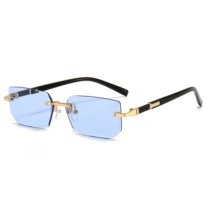 Rimless rectangular fashion sunglasses for women and men, small sun shades with a trendy, sleek design by HSF Marketplace.