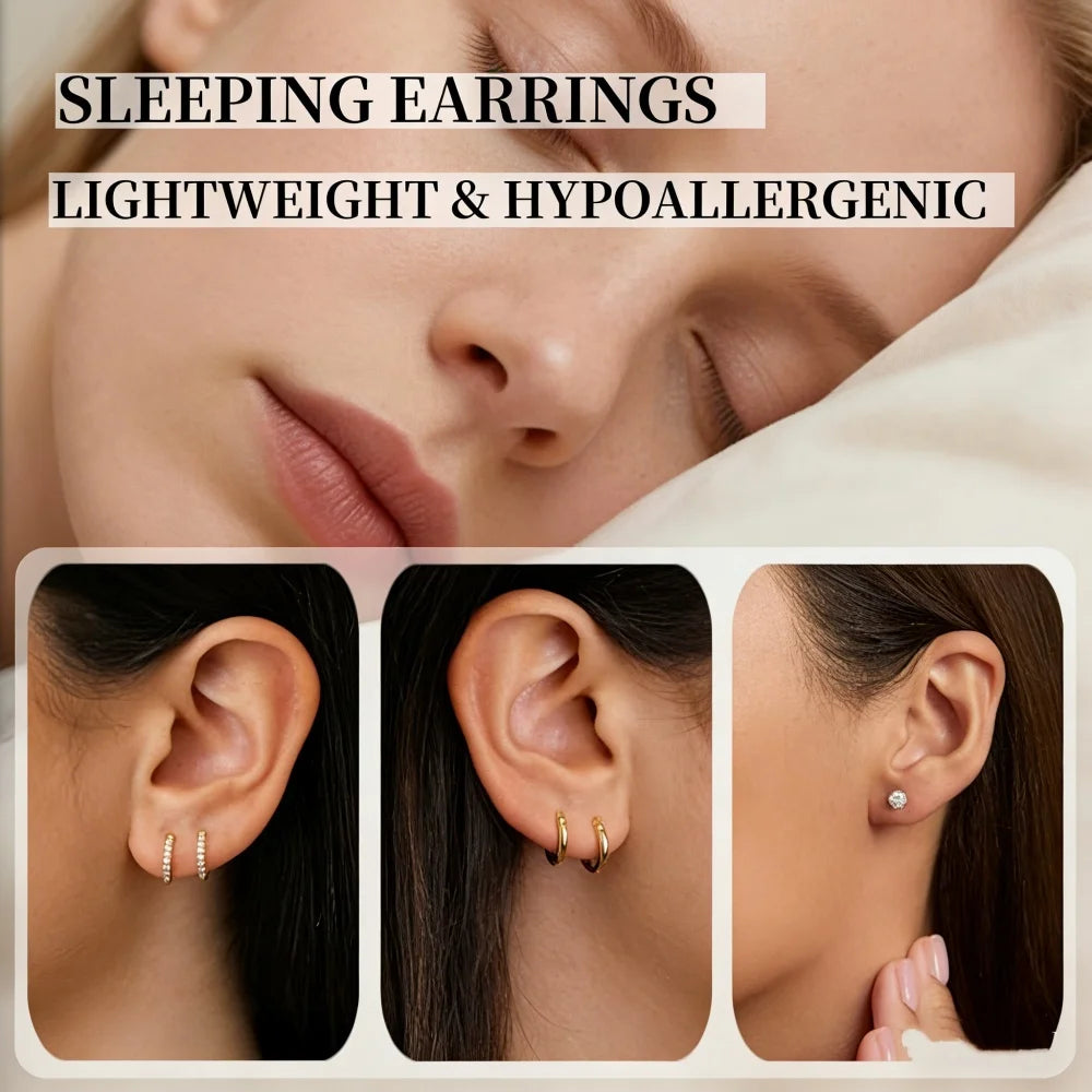 S925 sterling silver stacked mini cubic zirconia earrings set by HSF Marketplace, hypoallergenic non-tarnishing jewelry