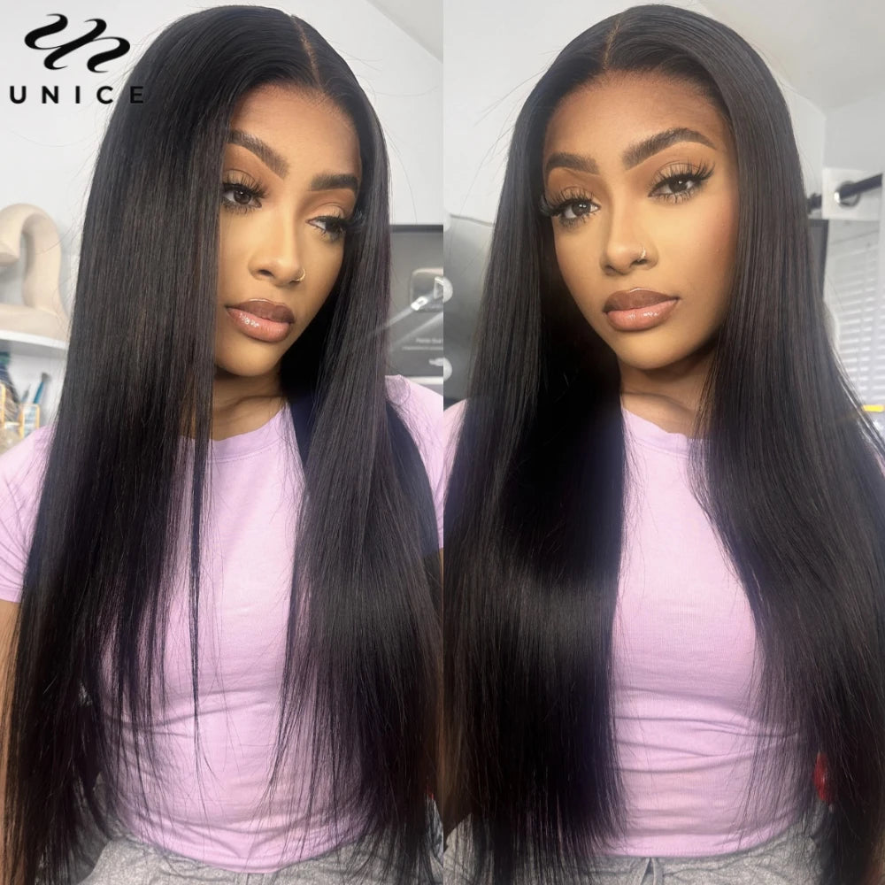 Straight human hair lace frontal wig with drawstring and adjustable density by HSF Marketplace