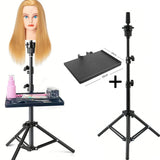 Wig Head Stand With Stand Tray Set, Adjustable Wigs Stand Tripod for Cosmetology Hairdressing Training, Head Block Set for Wigs