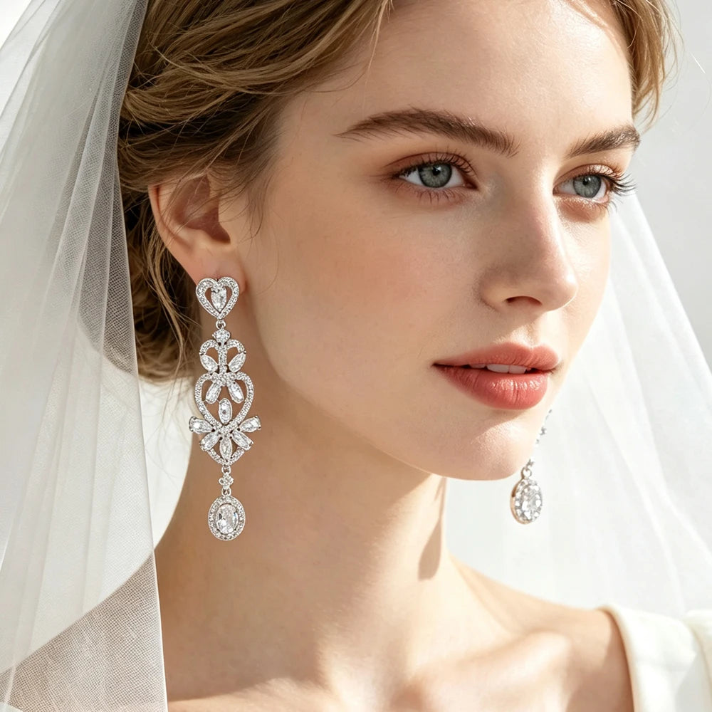 Geometric AAA cubic zirconia dangle earrings for women by HSF Marketplace